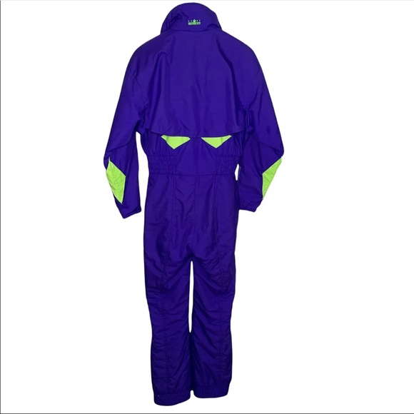 SOLD Vtg Obermeyer Womens One Piece Snow Ski Suit Purple Blue Neon Retro Size 10 - Picture 2 of 12